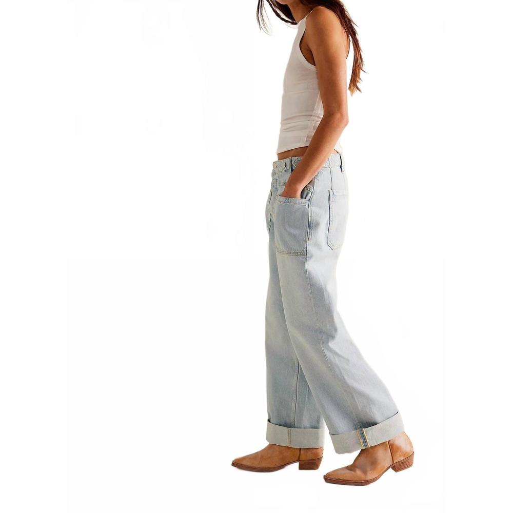 NEW FREE PEOPLE palmer cuffed jeans in daydream blue - Picture 2 of 4
